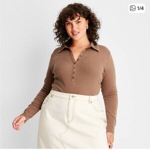 Future Collective brown button up bodysuit size 3x